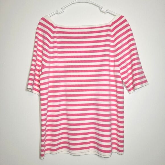 Talbots Pink White Striped Stretch Top XL - Picture 4 of 8